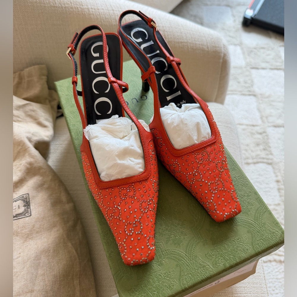 Gucci Orange crystal Slingback Heels - perfect condition, barely worn size 36.5